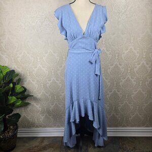 Altar'd State Sz Small Light Blue Backless High Low Dress Ruffle Tie Belt Dotted